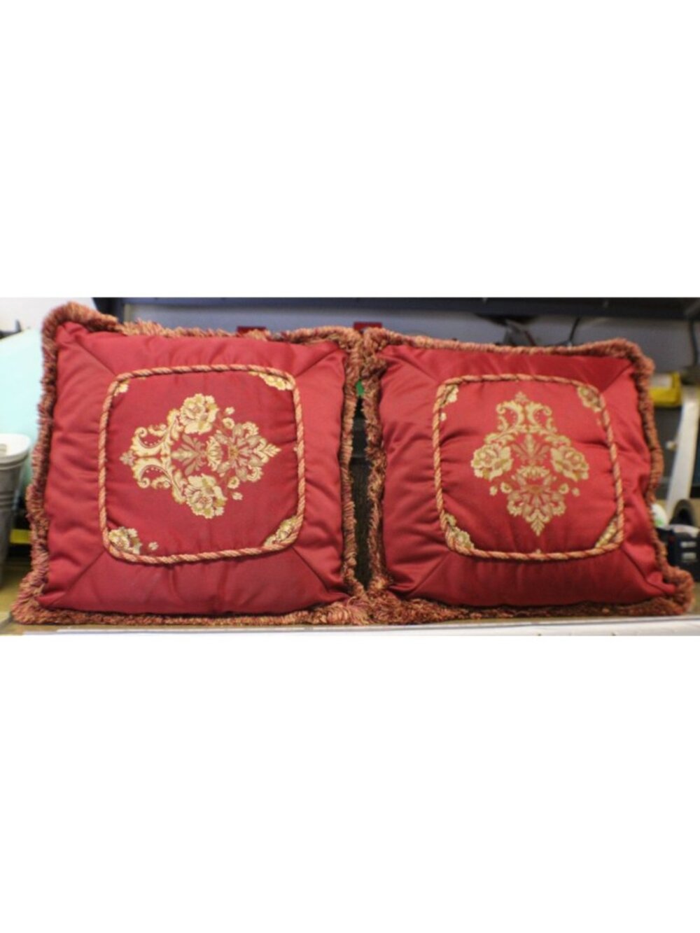 Waterford Charlemont Ruby Red Gold Medallion Throw Pillow Set Embroidered Damask